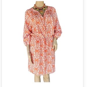 Crown & Ivy Orange/White Summer Print Drawstring Waist Dress